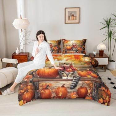 Imagem de Manfei Jogo de cama solteiro Hello Outono, 2 peças, tema de colheita de outono, 2 peças, decoração de quarto de crianças, meninos e meninas, 1 fronha, sem lençol