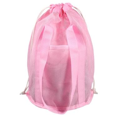 Imagem de HJJWNDDNG Organizador de chuveiro de malha com cordão, essencial para estudantes universitários, bolsa de banho de malha de secagem rápida para acampamento, natação, academia, viagem, banheiro (rosa