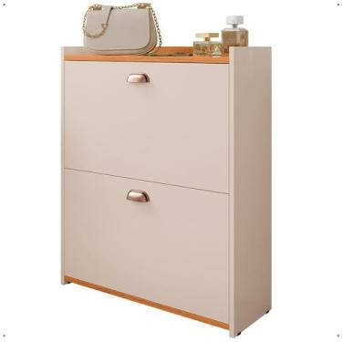 Imagem de Sapateira Retrô Closet Compacta Vertical com Gavetas Basculantes para 12 Pares de Sapatos(Off White/Cinamomo)
