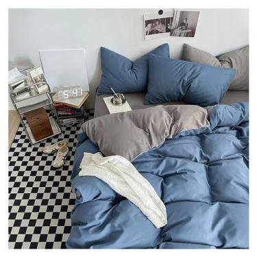 Imagem de Conjunto de roupa de cama de cor lisa, conjunto de 4 peças, 1 capa de edredom, 1 lençol com elástico e 2 fronhas, conjunto de capa de edredom tamanho Queen King (azul queen)