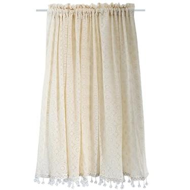 Imagem de Cortina de renda para janela, cortinas de bolso vintage rústico com contas, cortinas curtas para quarto, sala de estar, café, bege (tamanho: LxA 116 x 70 cm/46 x 27,6 pol.)