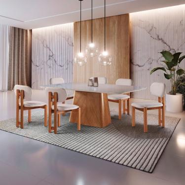 Imagem de Conjunto 6 Lugares Mesa E Cadeiras Mesa E Cadeiras Orgânicas Cinamomo-linho Cinza