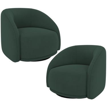 Imagem de Kit 02 Poltronas Decorativas Giratória Angelina M03 Veludo Verde Musgo - Lyam Decor