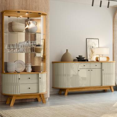 Imagem de Cristaleira de Vidro Zunari e Balcão Buffet Sala Tavillo Cumaru/Opala M20 - D'Rossi