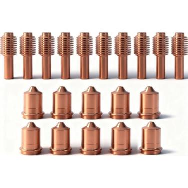 Imagem de Eletrodos Plasma 52574 + 51206 pontas de bocal para Razorweld Razor Cut 45 Vipercut 30 Lotos Plasma Cutting TECMO X45/HYP45/UPM105/TH70/TM70 consumíveis de tocha 20 peças