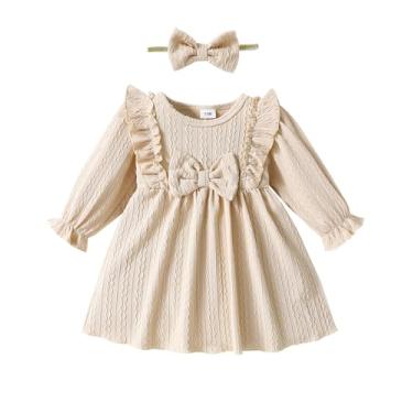 Imagem de Mioglrie Vestido para bebês meninas 3 6 9 12 18 24 meses 2t 3t roupas meninas outono inverno roupas, Off-white, 6-12 Meses