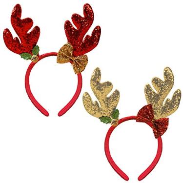 Imagem de Faixa de cabeça de rena de Natal com glitter, chifres de rena, faixa de cabelo de Natal para mulheres, laço de veado, sino, faixa de cabelo, argola de cabelo, decoração de festa de Natal, cosplay