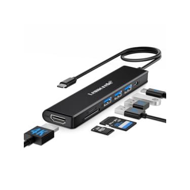 Imagem de Lemorele Hub USB C 7 em 1 com HDMI 4K 30Hz, PD 100W, 1 Porta USB 3.0 (5Gbps), 2 Portas USB 2.0, Leitor de Cartão SD/TF, Estação de Acoplamento Multiporta. Compatível com MacBook, ChromeBook, Dell, HP.