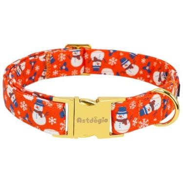 Imagem de Astdogio Coleira de Natal com boneco de neve, coleira vermelha de algodão ajustável para cães extra pequenos, coleira festiva para cães pequenos, coleira festiva para cães fofos para raças pequenas