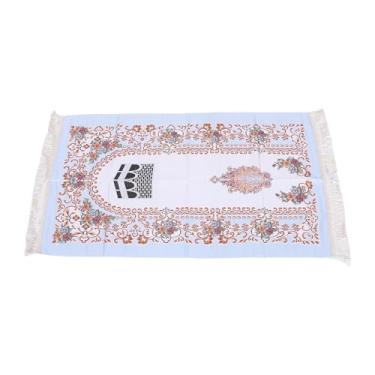 Imagem de Pssopp Tapete de Oração de Algodão Bordado, Tapete de Oração Islâmica Com Borlas de Algodão Macio para Sessões de Adoração Familiar Salah Diário (Azul)