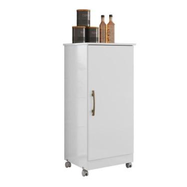 Imagem de Armario Multiuso 1 Porta Com Rodizio 102x49 Cm Lirio Branco - MOVAL MO