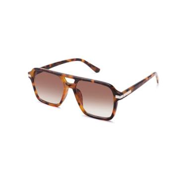 Imagem de Óculos de sol retrô estilo aviador quadrado anos 70 para mulheres e homens, moderno, vintage, ponte dupla, Armação de leopardo/lente marrom gradiente