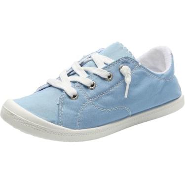 Imagem de Tênis feminino de lona, sem cadarço, cano baixo, moderno, casual, para caminhada, tênis, treino, academia, tênis esportivo, Azul claro, 39 BR
