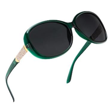 Imagem de Óculos de sol femininos polarizados grandes para mulheres, têmporas cravejadas, Jackie O, moderno, elegante, vintage, para viagens, Verde/cinza