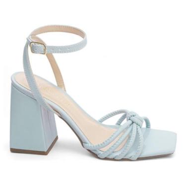 Imagem de Sandália Feminina Salto Alto Grosso Bloco Bico Quadrado 9cm  Azul Clar