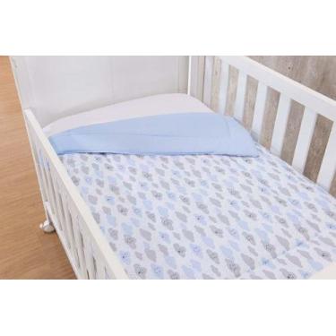 Imagem de Edredom para Berço de Bebe Menino azul bebe e Cinza Nuvens Chuva de Be