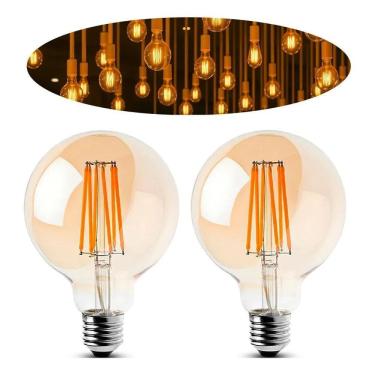 Imagem de 2X Kit 2 Lâmpada Filamento Led G80 Vintage Âmbar Branco Quen