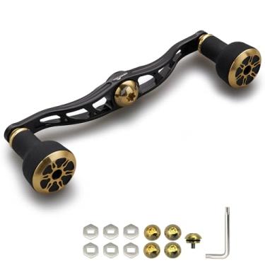 Imagem de HEIGHTEN Carretel de pesca de 105 mm/120 mm com puxador TPE de 24 mm para Shimano Daiwa Abu Garcia Penn Kastking Lew's Baitcasting Reel Power Crank Acessório (preto e dourado, 120 mm) (1163)