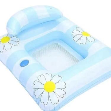 Imagem de Boia Rede Para Piscina flores Cama Flutuante Deitado, tamanho adulto 180x88cm Rafting de Piscina(110x98cm rede quadrada azul)