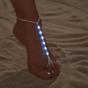 Imagem de Sandália Boho Descalço Pulseira de Tornozeleiras com Contas Luminosas Moda em Camadas Anel de Bico Tornozeleiras Chique Verão Férias Praia Corrente para Pés Joias para Mulheres Presentes de Festa de