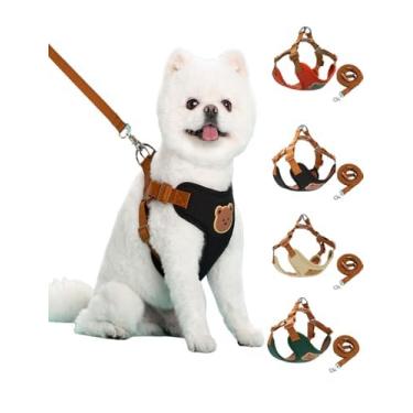 Imagem de Peitoral para cães com coleira para animais de estimação de 1,8 m – material respirável, colete acolchoado macio para cães e gatos pequenos a médios, regata ajustável macia adequada para animais de