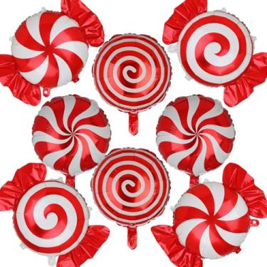 Imagem de 8 Pcs Sweet Candy Balloon Xmas Christmas Set Swirl Lollipop Mylar Foil Balloons Candies Candyland Theme Birthday Party Decor Supplies Red