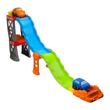 Imagem de Maral Pista de Corrida com Rampas, Plástico Colorido, 29x48cm, 2 Carrinhos Sortidos, 28 Peças para Montar, 3 Formas de Montagem