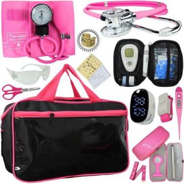 Imagem de Kit Bolsa Cores Aparelho de Pressao Esfigmomanometro Estetoscópio Medi