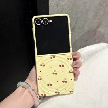 Imagem de Capa para Galaxy Z Flip5, capa magnética fofa de cereja com suporte de corrente (apenas para Galaxy Z Flip5)