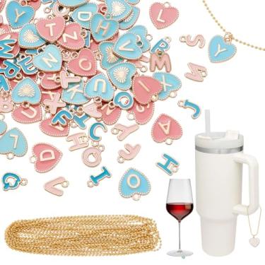 Imagem de NBEADS Conjunto de 104 pingentes esmaltados de liga metálica, 4 conjuntos de pingentes de letra esmaltada de liga A-Z com corrente de esfera de latão, conectores de anéis de salto para colar e