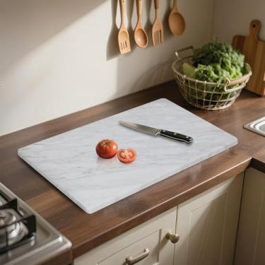 Imagem de Lovdeco Tábua de corte grande de mármore 30,5 x 50,8 cm, mármore 100% natural, resistente, branco volakas, superfície polida para bancadas de pastelaria, queijo, servir e cozinha – branca com veios