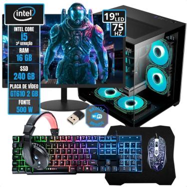 Imagem de Pc Gamer Aquário Montado Kit Computador Pronto Intel I5 3°g - 240 Gb - 16 Gb - Gt610 2gb