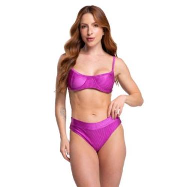 Imagem de Biquini Meia Taça Canelado Básica WLS Modas Top Faixa Amarração Confor