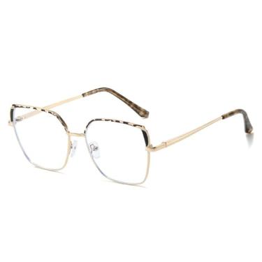 Imagem de Armação de óculos feminina quadrada bicolor em metal, transparente, para óculos de grau masculinos, estampa de leopardo.