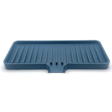 Imagem de Happitasa Bandeja de saboneteira de silicone e suporte de esponja com calha de drenagem | Organizador de pia de banheiro e cozinha (azul moky, 23 x 9 cm, 159 g)