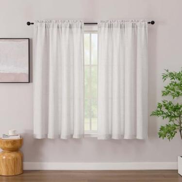 Imagem de Simplebrand Cortinas de linho natural 137 cm de comprimento, 2 painéis, cortinas de privacidade com filtro de luz de linho sintético, cortinas de janela semi pequenas com bolso duplo macio para quarto