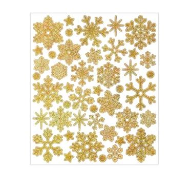 Imagem de 100 peças de adesivos de floco de neve de Natal e inverno adequados para festas de fim de ano, presentes decorativos, cartões comemorativos, bolsas, produção DIY (ouro)