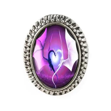 Imagem de Anel de coração de dragão - arte de fantasia científica, pulseira ajustável de prata ou bronze antigo, bijuteria oval artesanal - 232, Adjustable, Metal, Sem pedra preciosa