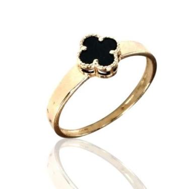 Imagem de Anel de ouro 18 K Trevo Onix 7mm - Elegancy Joias, 23