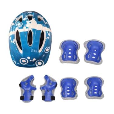 Imagem de Vaveren Kit de capacetes de bicicleta para crianças 7x, capacetes de skate para adolescentes, joelheiras, cotoveleiras, proteção para pulso, equipamento de, Azul Profundo