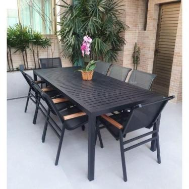 Imagem de Jogo De Mesa Ripada Alumínio 8 Cadeiras Nossakasa De Jardim Piscina Ja