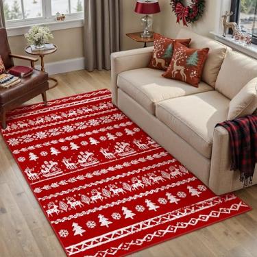 Imagem de PureCozy Tapete de Natal, 10 x 15 cm, vermelho, para escritório, lavável, Natal, floco de neve, decoração de férias, capacho de entrada, macio, com pelo baixo, antiderrapante, para uso interno