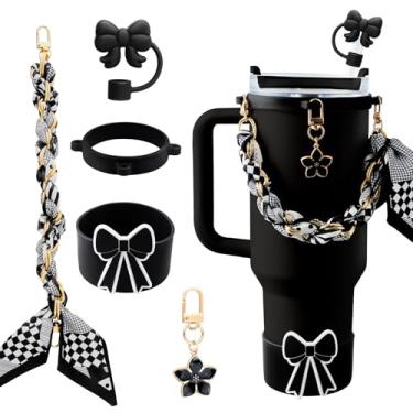 Imagem de OFFCURVE 5 peças de acessórios de copo borboleta para Stanley, alça de alça de garrafa de água para Stanley 30/1,134 g, incluindo protetores de palha, bota de copo de silicone, pingentes de chaveiro