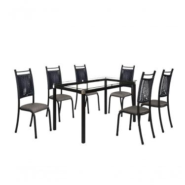 Imagem de Conjunto Chicago 06 Cadeiras Com Base Tocantins Bm Tubulares Vidro Incolor-ratan Preto-courino 124