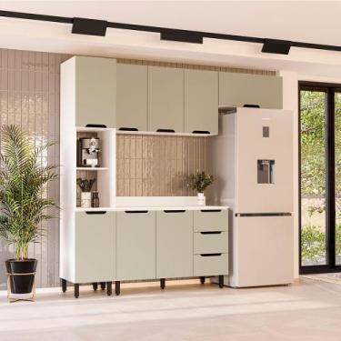 Imagem de Cozinha Modulada 4 Peças com Tampo Maeena Politorno, Branco Verde