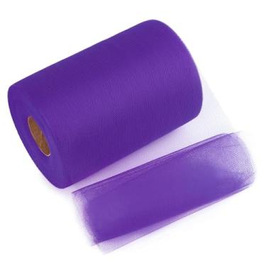 Imagem de LoomJoyz Fita de tule roxa 15 cm x 100 metros (91,4 m) Fita de tecido carretel ideal para saia tutu arte embrulho de presente buquê de flores artesanato casamentos arranjos florais