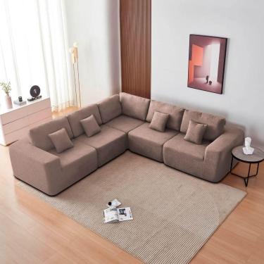 Imagem de Kit Sofá Modular 5 Lugares Moderno Curvo Orgânico Adapt Linho - Amarena Móveis Rosê