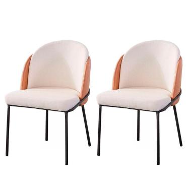 Imagem de Kit 2 Cadeiras Nevada Denali Fratini Assento Tecido Nude Bucle Encosto Pu Caramelo Base Aço Carbono