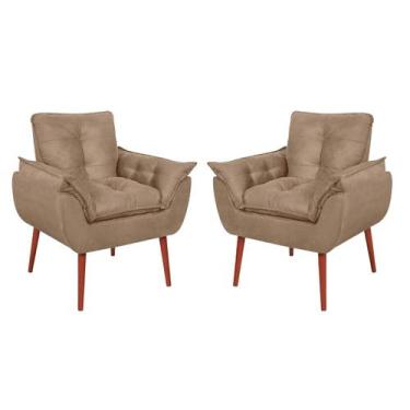 Imagem de Kit 2 Poltronas Opala Vit Decor em Suede Bege  Conforto, Estilo e Pés 