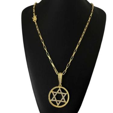 Imagem de Cordão Tijolinho 4Mm + Pingente Davi - Banhado A Ouro - Tojoia18K